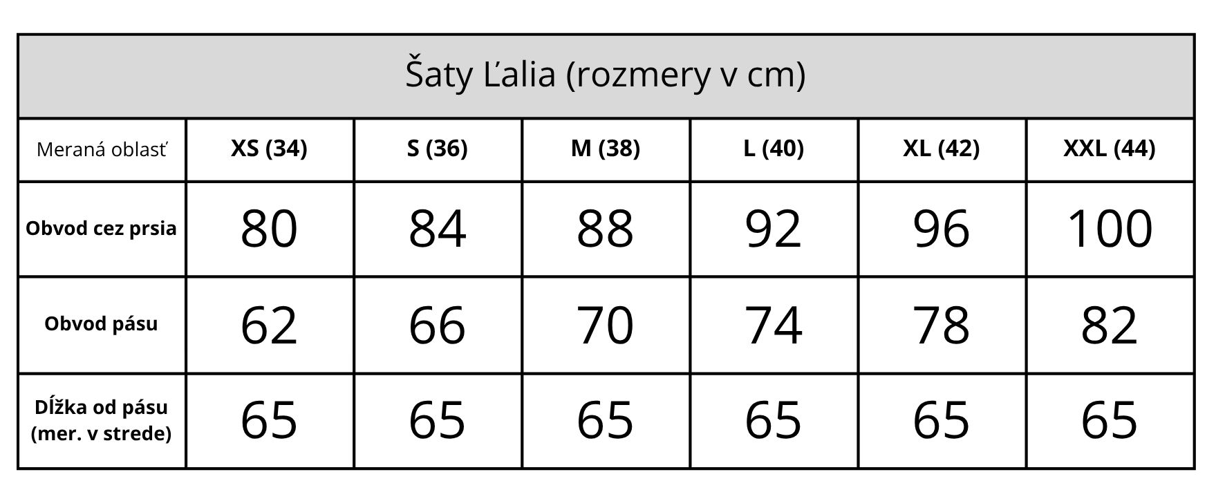 Šaty Ľalia (rozmery v cm)